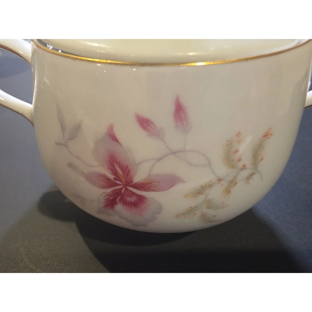 Rosenthal Selb Germany Form E R Loewy Floral Covered Sugar Bowl Gold Trim